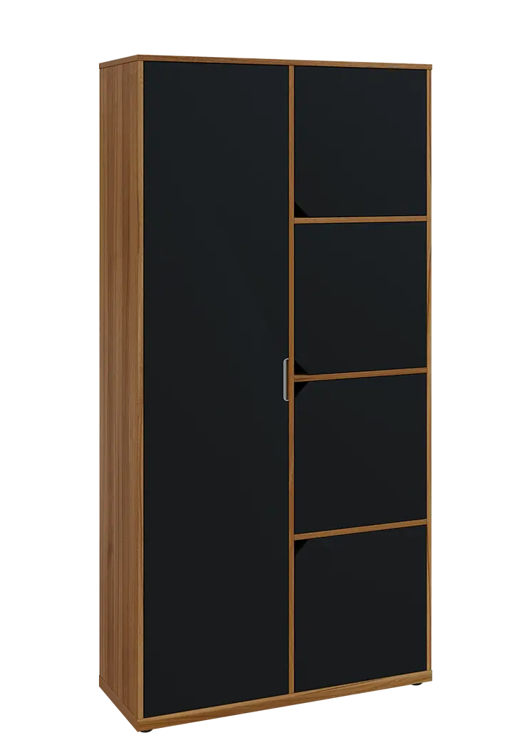 KSR6-82 L skříň šatní, 1x výsuvné ramínko, 4x dvířka, 2053x1022x400 mm, provedení levé, ořech světlý/černá